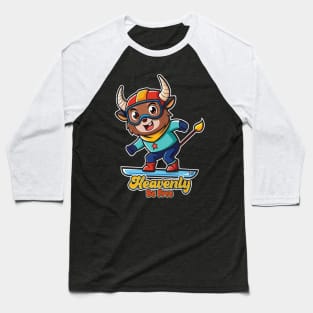 Cute Bull Snowboarding Heavenly Baseball T-Shirt